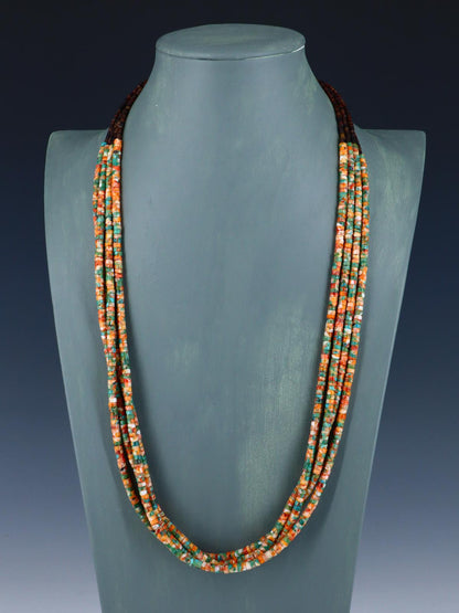 Four Strand Native American Spiny Oyster and Turquoise Necklace