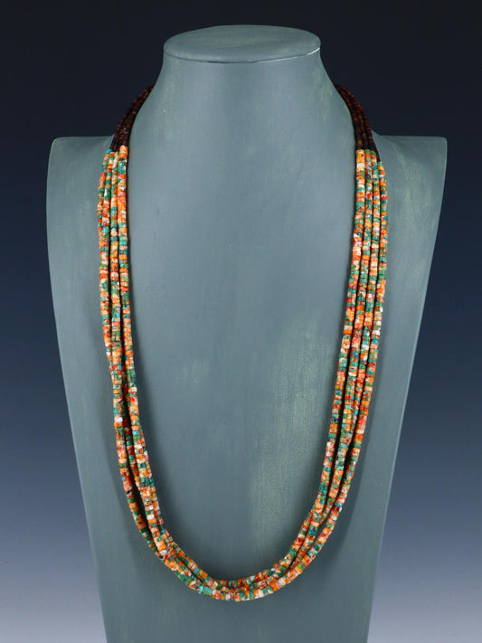 Four Strand Native American Spiny Oyster and Turquoise Necklace