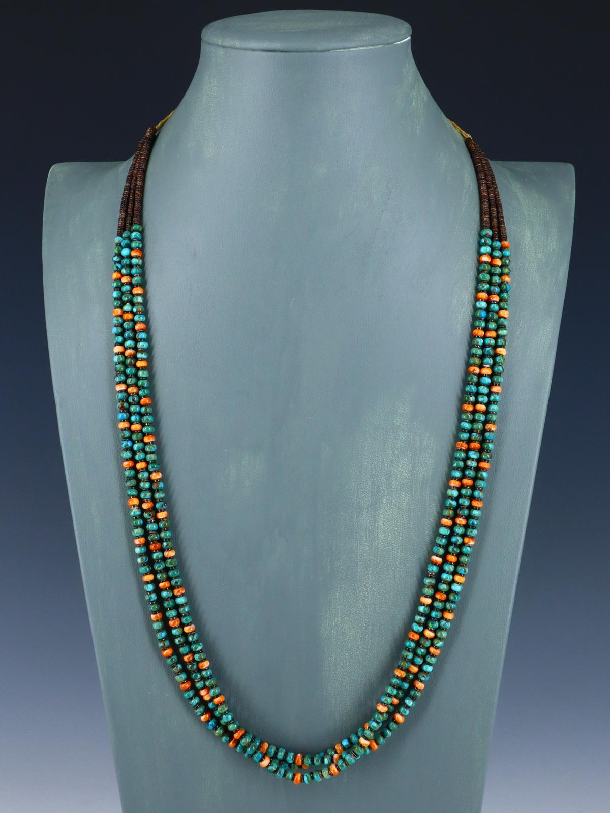 Native American Santo Domingo Turquoise and Spiny Oyster Necklace