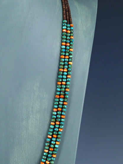 Native American Santo Domingo Turquoise and Spiny Oyster Necklace