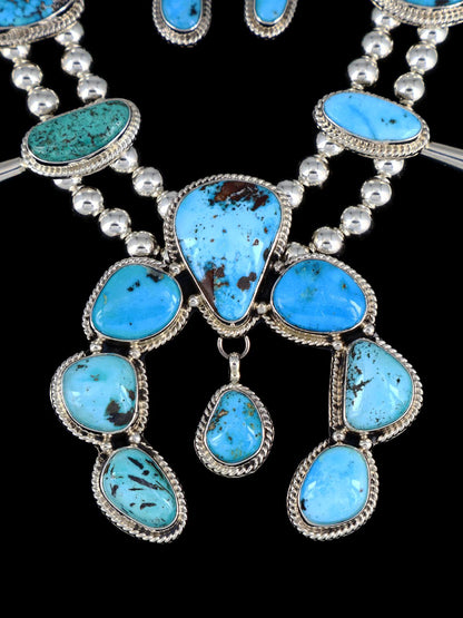 Native American Sterling Silver Royston Turquoise Squash Blossom Necklace Set