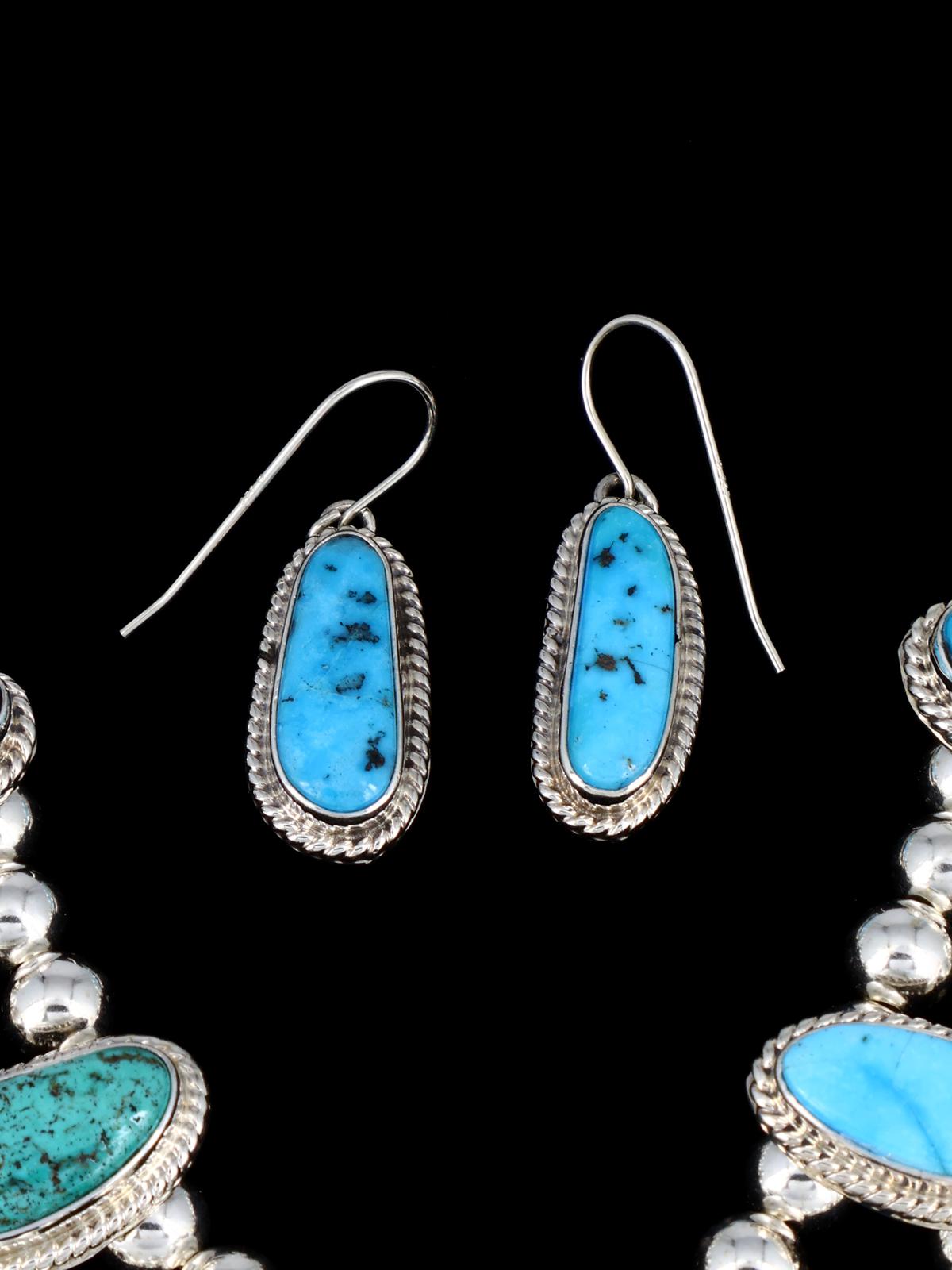 Native American Sterling Silver Royston Turquoise Squash Blossom Necklace Set