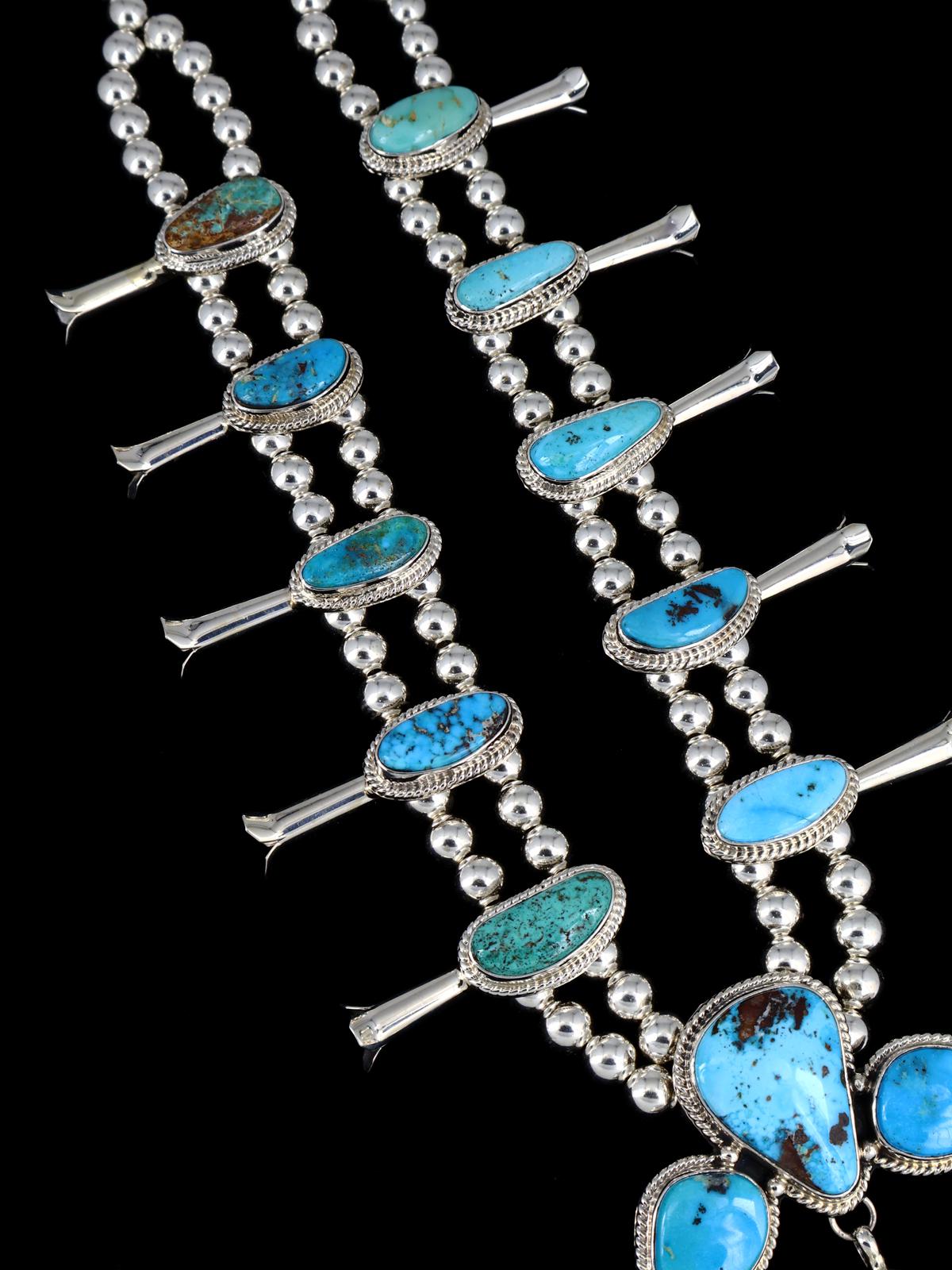 Native American Sterling Silver Royston Turquoise Squash Blossom Necklace Set