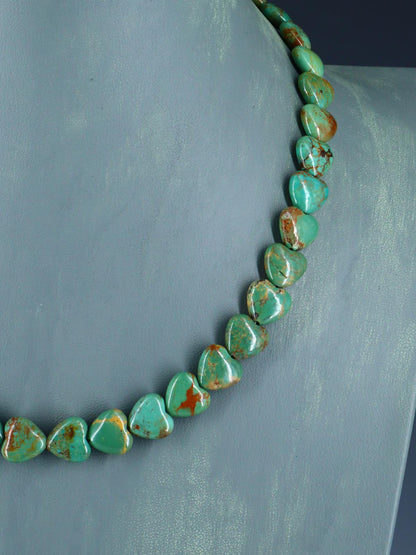 Navajo 18" Single Strand Turquoise Heart Necklace