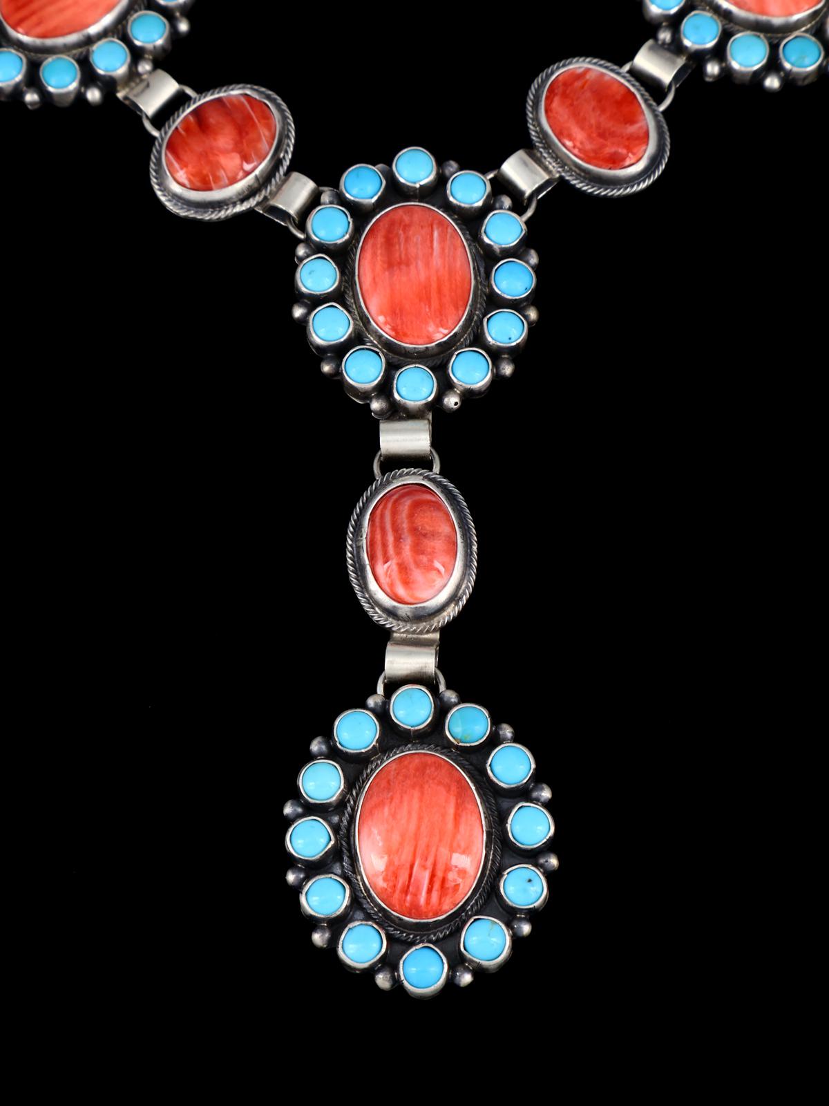 Navajo Jewelry Spiny Oyster and Sleeping Beauty Turquoise Lariat Necklace