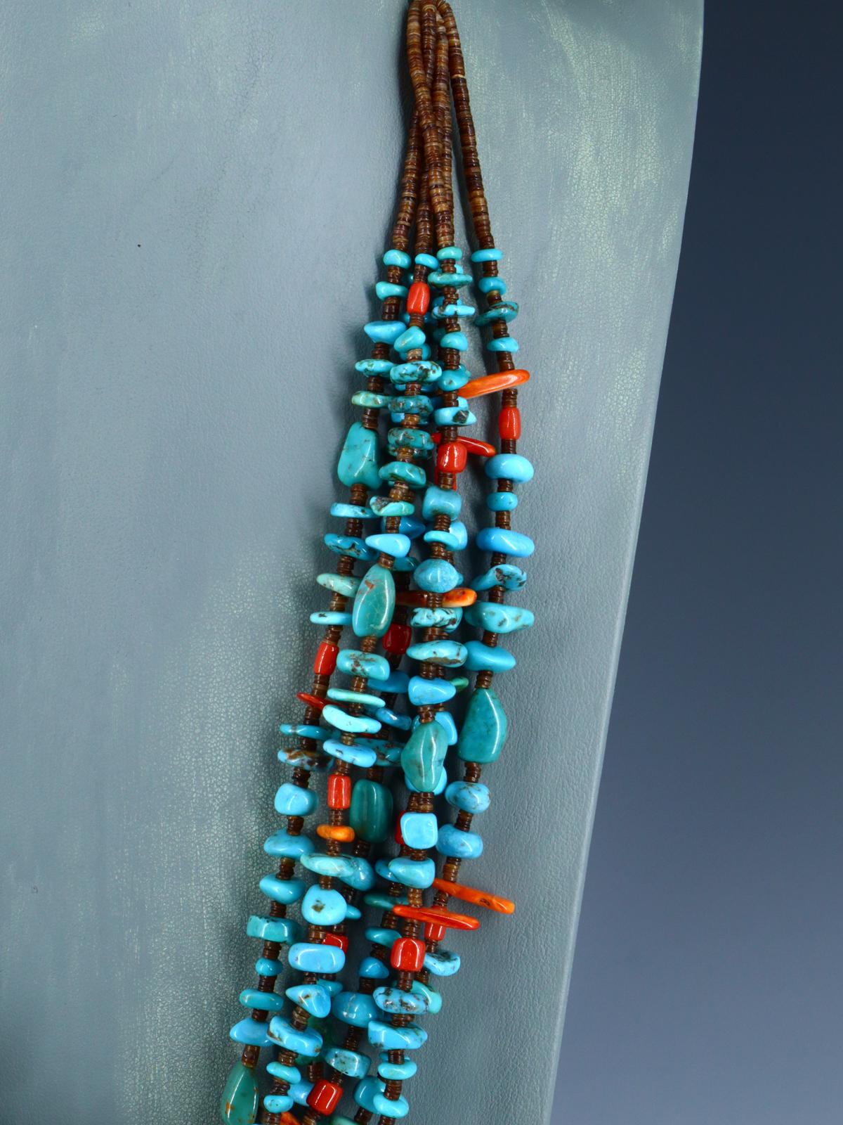 Native American Santo Domingo Turquoise and Spiny Oyster Necklace