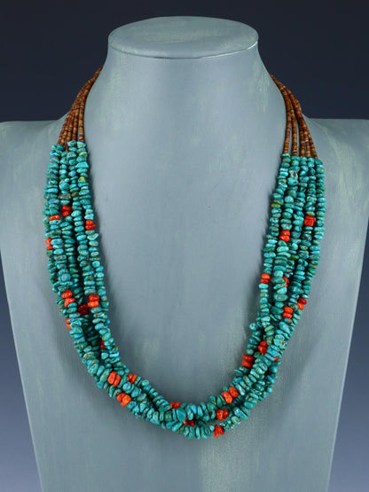 Native American Santo Domingo Turquoise and Spiny Oyster Necklace