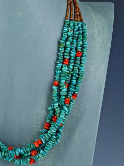 Native American Santo Domingo Turquoise and Spiny Oyster Necklace