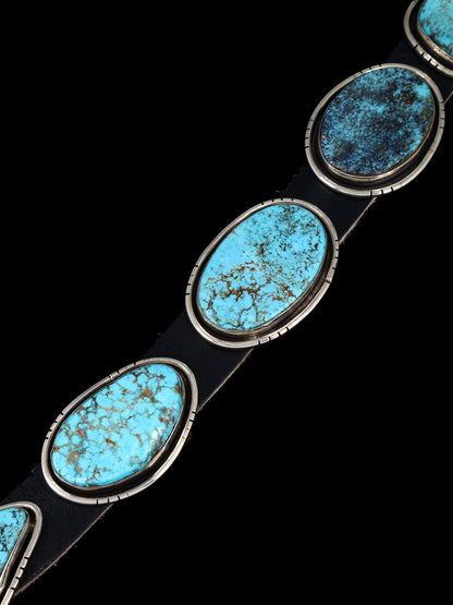 Estate Vintage Native American Sterling Silver Turquoise Concho Belt - PuebloDirect.com