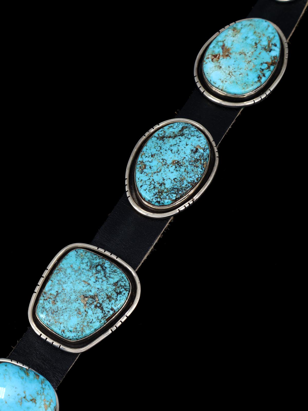 Estate Vintage Native American Sterling Silver Turquoise Concho Belt - PuebloDirect.com