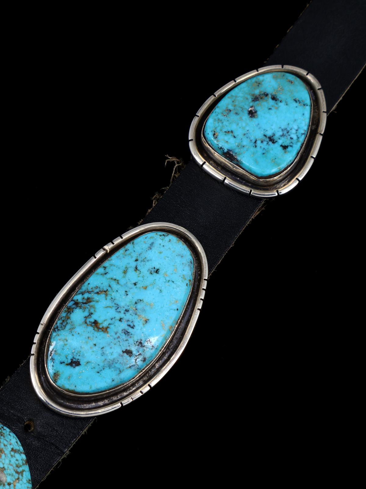 Estate Vintage Native American Sterling Silver Turquoise Concho Belt - PuebloDirect.com