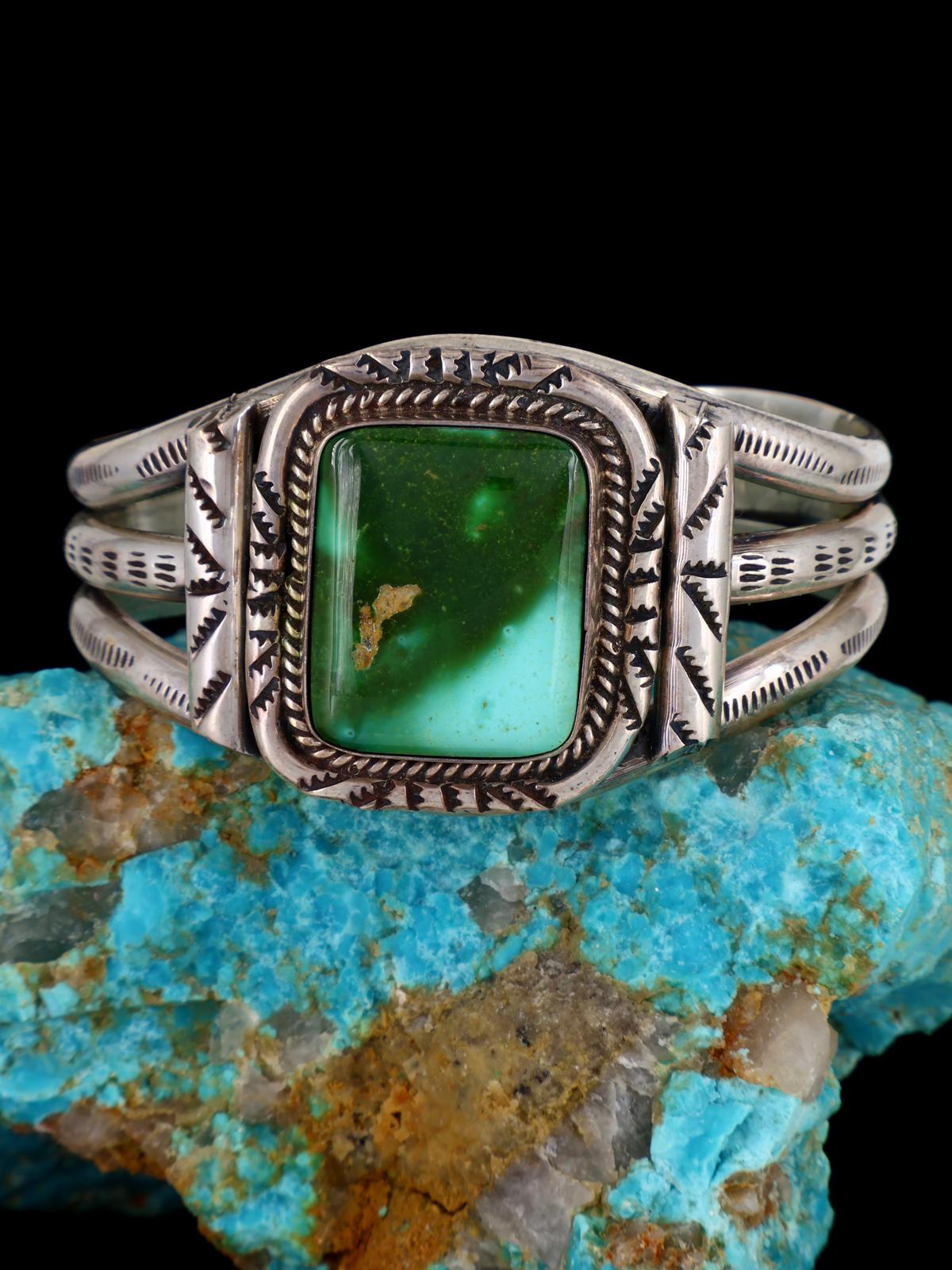 Vintage Native American Royston Turquoise Sterling Silver Cuff Bracelet - PuebloDirect.com