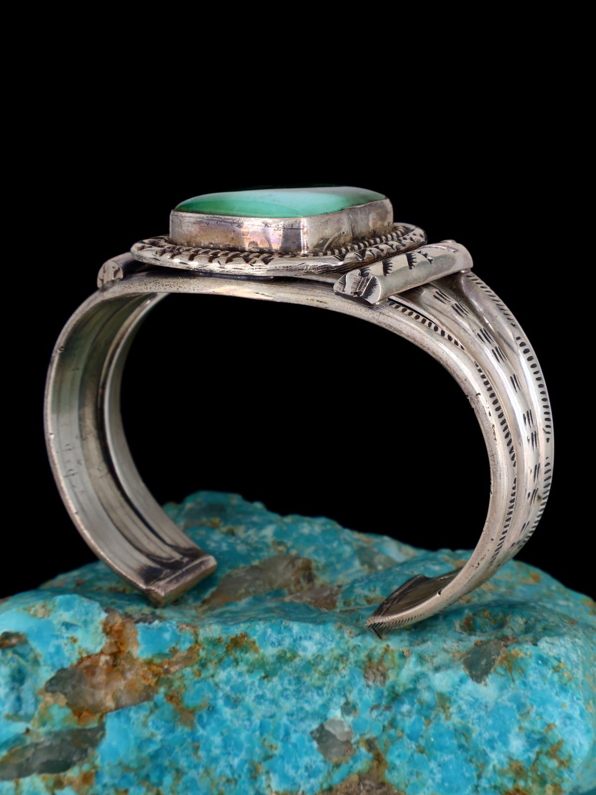 Vintage Native American Royston Turquoise Sterling Silver Cuff Bracelet - PuebloDirect.com