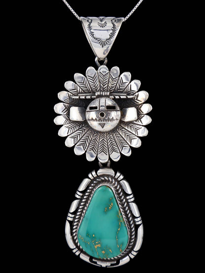 Native American Sterling Silver Royston Turquoise Kachina Pendant - PuebloDirect.com