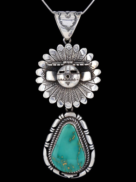 Native American Sterling Silver Royston Turquoise Kachina Pendant - PuebloDirect.com