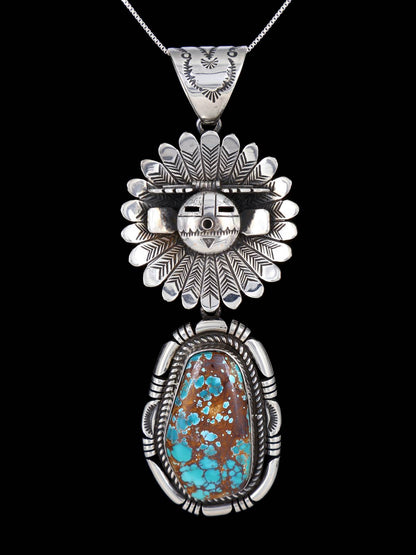 Native American Sterling Silver Royston Turquoise Kachina Pendant - PuebloDirect.com