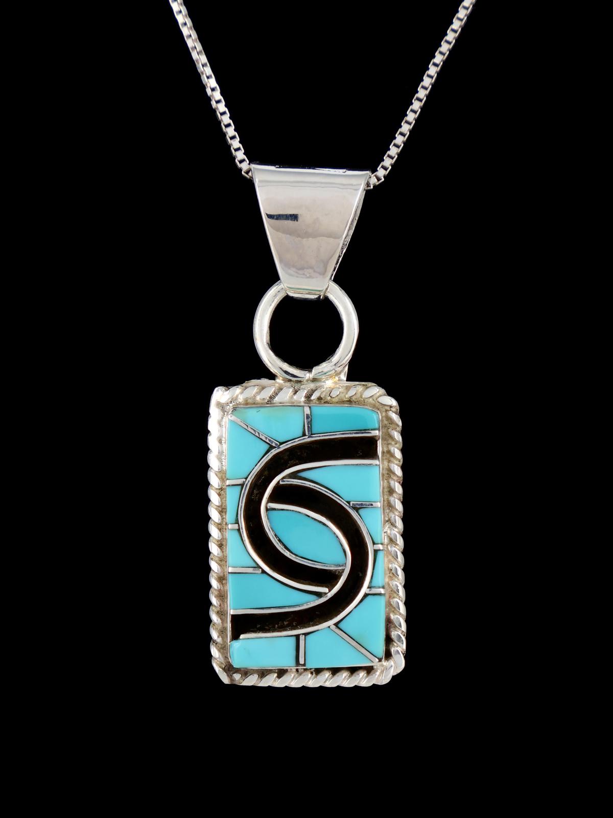 Turquoise Sterling Silver Zuni Inlay Pendant - PuebloDirect.com