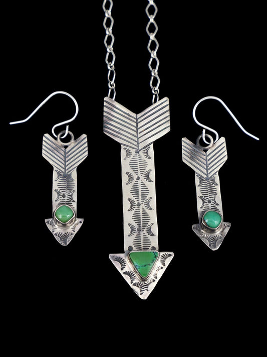 Navajo Sonoran Gold Turquoise Arrow Link Chain Necklace Set - PuebloDirect.com