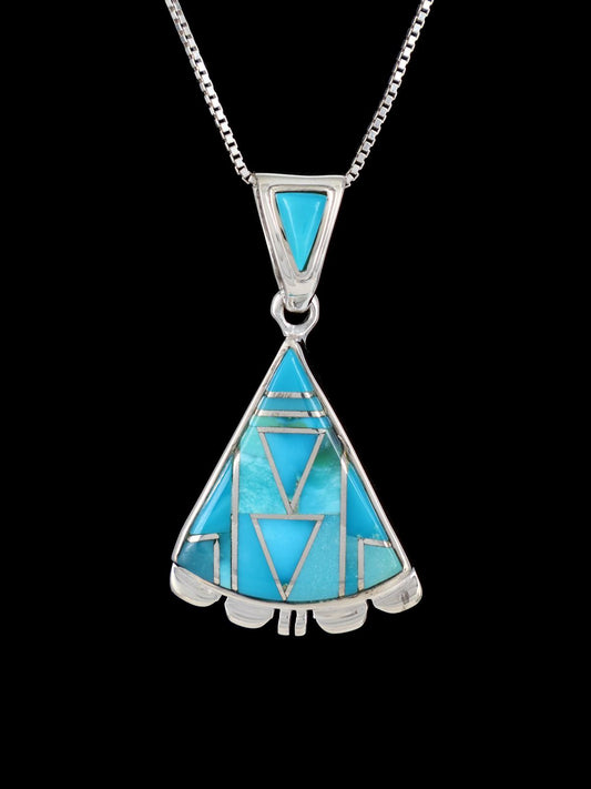Navajo Mosaic Inlay Turquoise Sterling Silver Pendant - PuebloDirect.com
