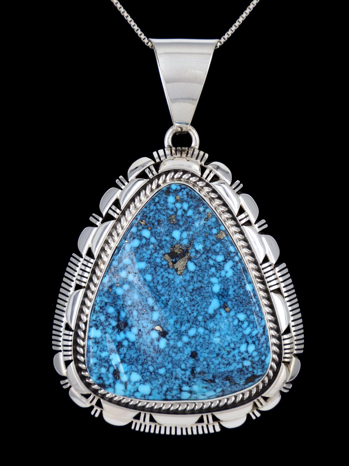 Native American Sterling Silver Kingman Turquoise Pendant - PuebloDirect.com