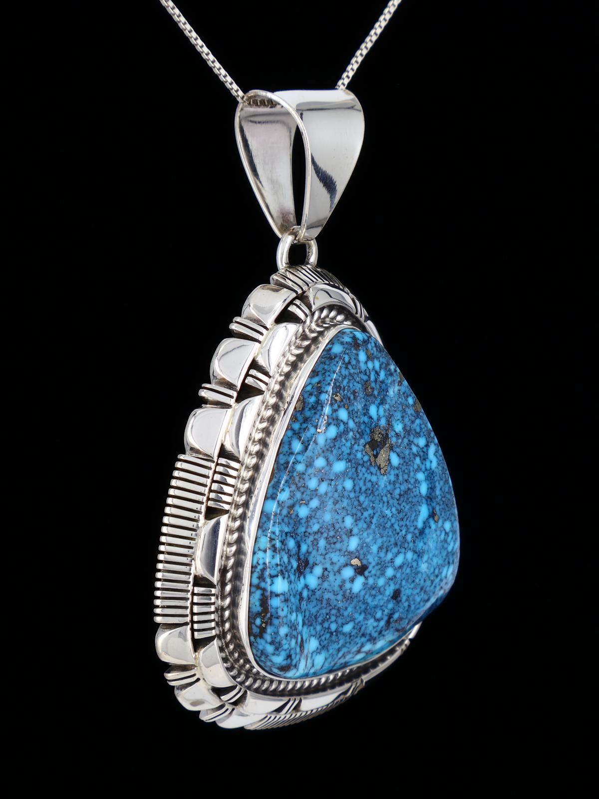 Native American Sterling Silver Kingman Turquoise Pendant - PuebloDirect.com
