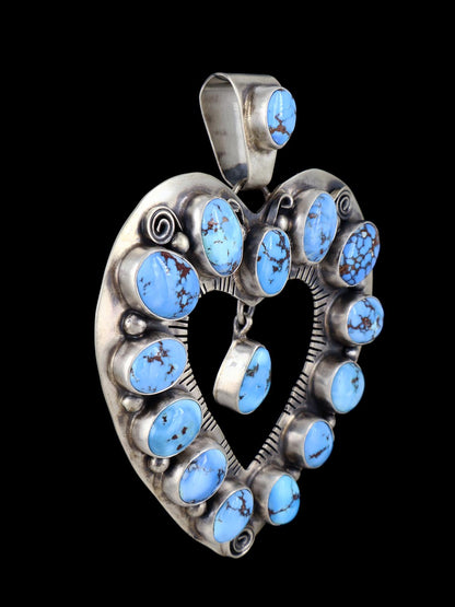 Navajo Golden Hill Turquoise Sterling Silver Large Heart Pendant - PuebloDirect.com