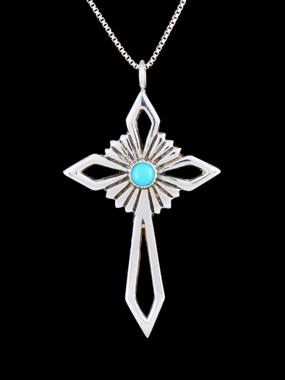 Native American Turquoise Cross Sterling Silver Pendant