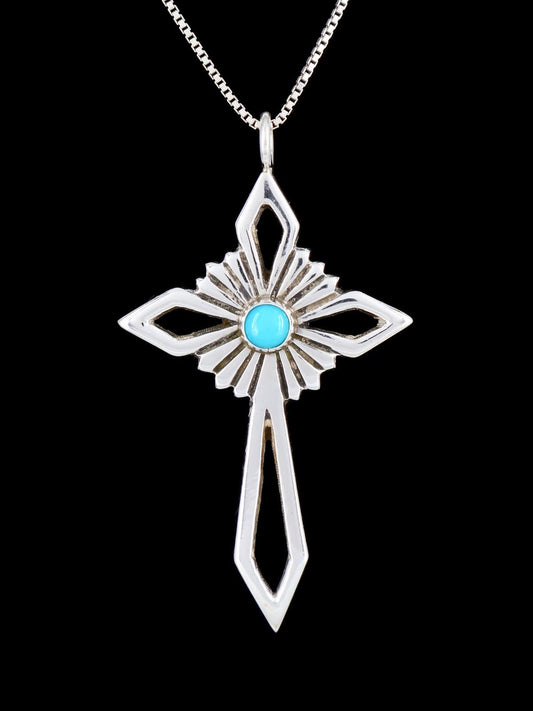 Native American Turquoise Cross Sterling Silver Pendant