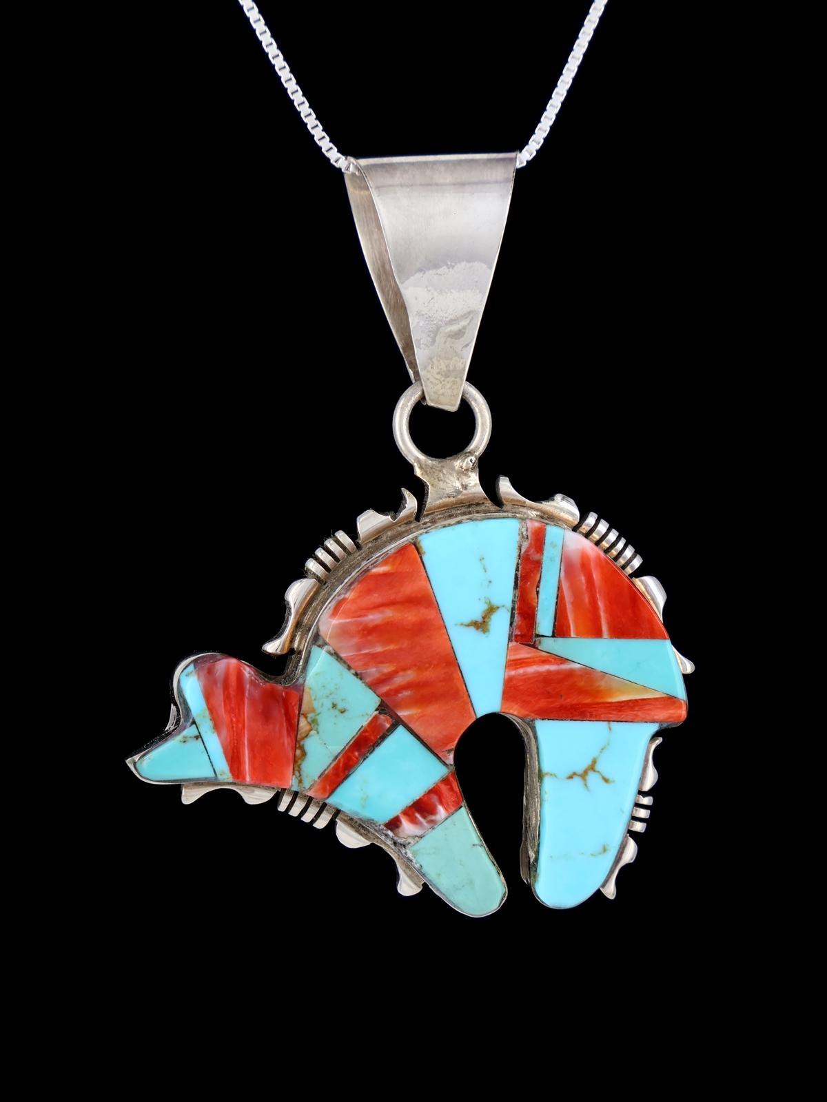 Navajo Turquoise and Spiny Oysater Mosaic Inlay Bear Pendant