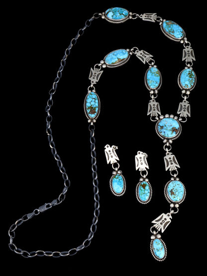 Native American Kingman Turquoise Lariat Necklace Set