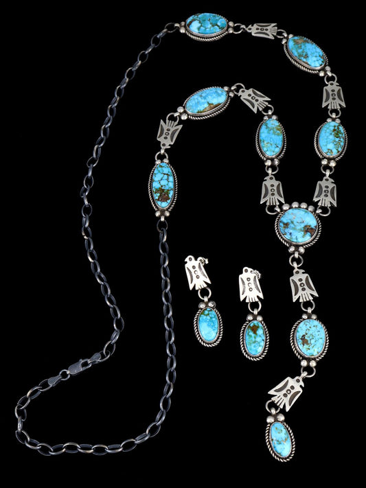 Native American Kingman Turquoise Lariat Necklace Set