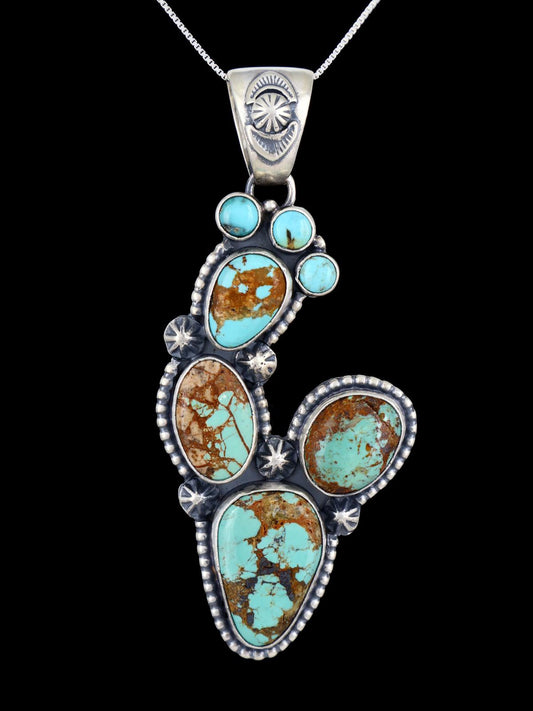 Navajo Sterling Silver Turquoise Prickly Pear Cactus Pendant