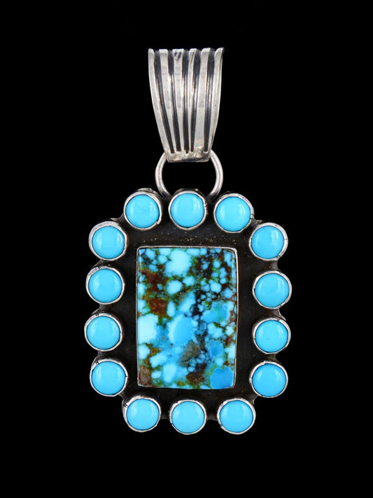 Navajo Sterling Silver Kingman Turquoise Cluster Pendant