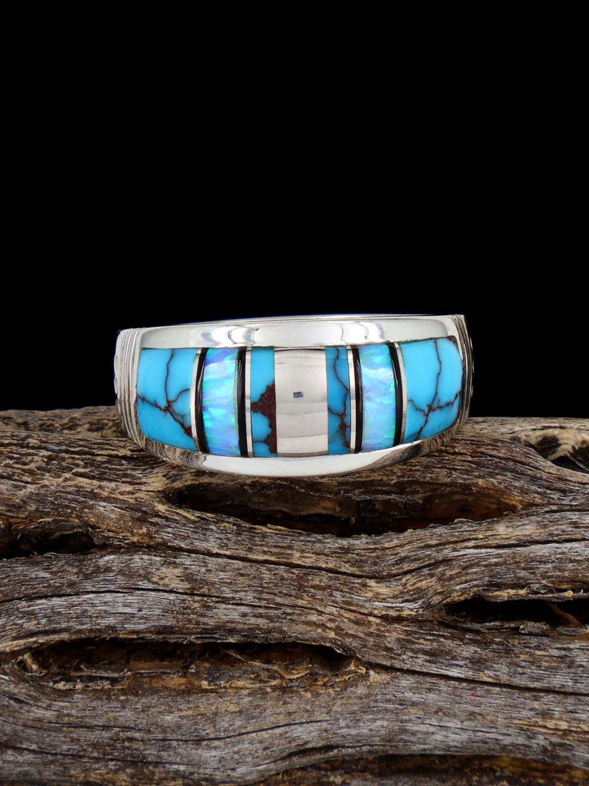 Turquoise and Opalite Inlay Ring, Size 9 1/2 - PuebloDirect.com