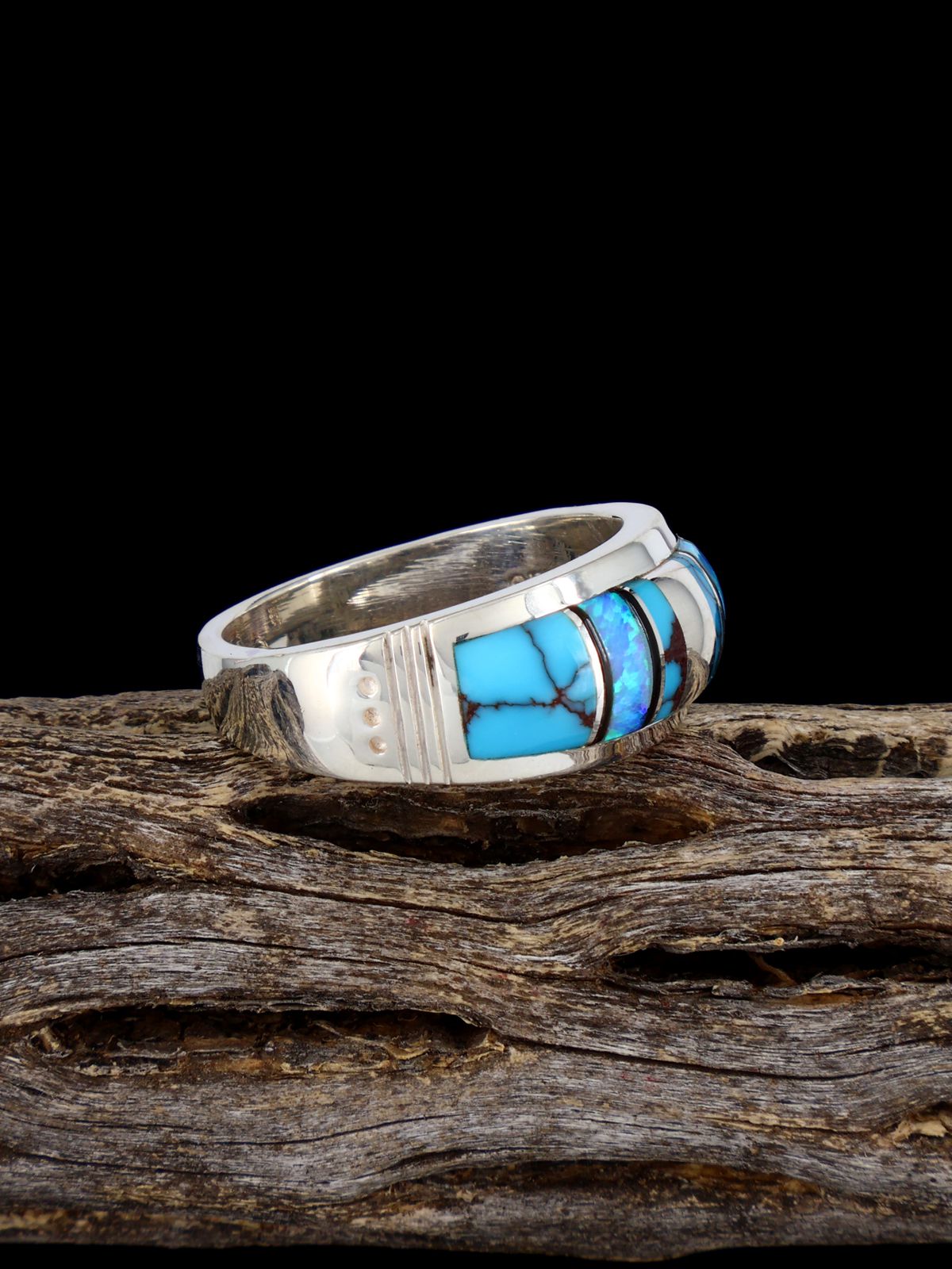 Turquoise and Opalite Inlay Ring, Size 9 1/2 - PuebloDirect.com