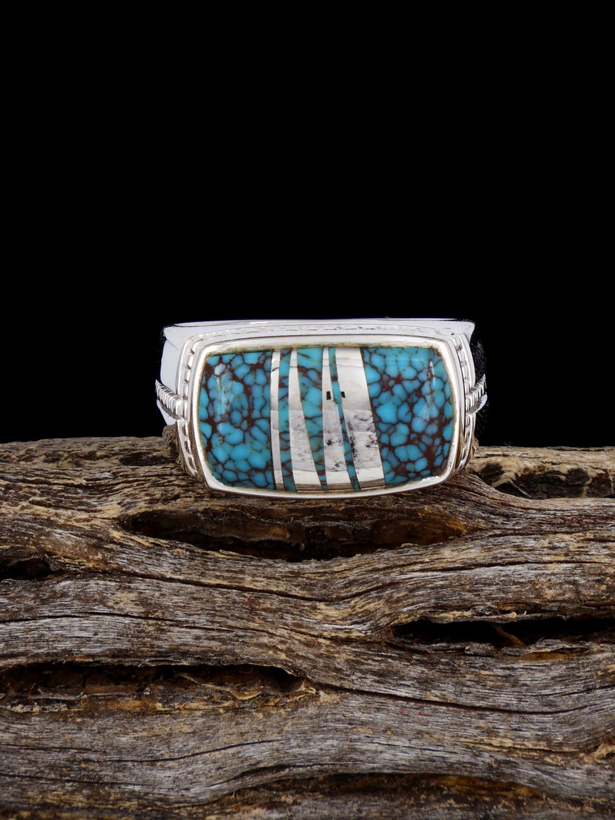 Turquoise Inlay Ring, Size 8 1/2 - PuebloDirect.com