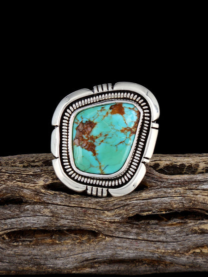 Navajo Sterling Silver Tyrone Turquoise Ring, Size 5 - PuebloDirect.com
