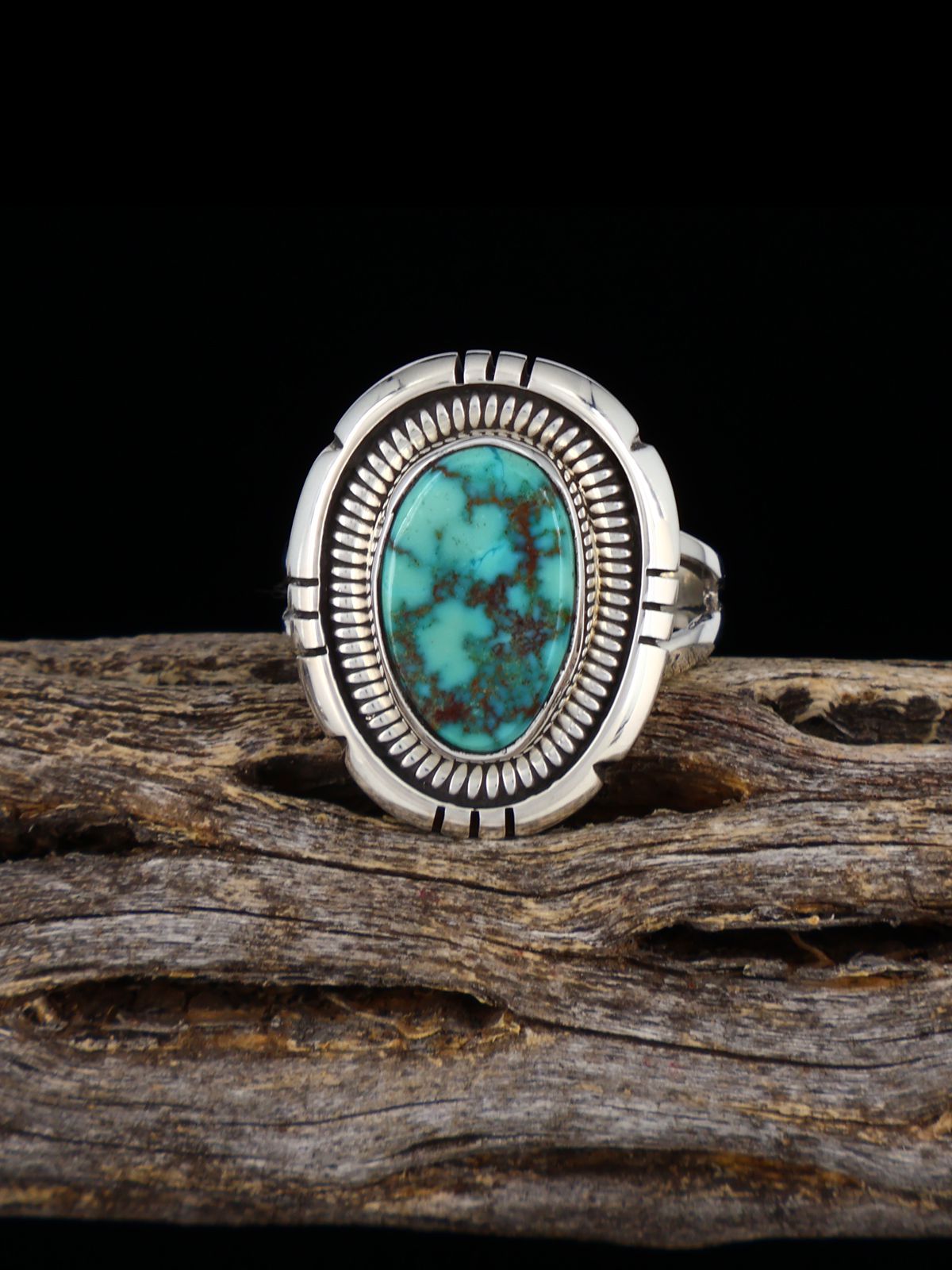 Navajo Turquoise Ring, Size 8 1/4 - PuebloDirect.com