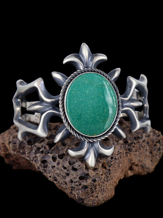 Estate Navajo Tufa Cast Sterling Silver Turquoise Cuff Bracelet