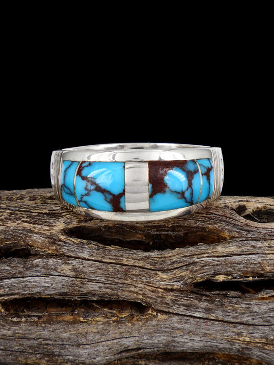 Navajo Turquoise Inlay Ring, Size 11 1/2 - PuebloDirect.com