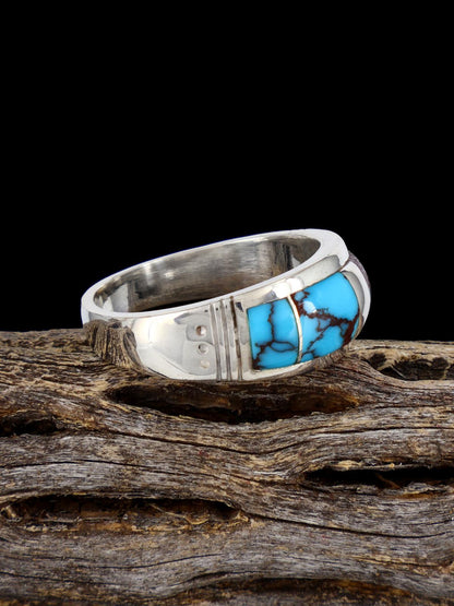 Navajo Turquoise Inlay Ring, Size 11 1/2 - PuebloDirect.com