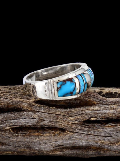 Navajo Turquoise and Opalite Inlay Ring, Size 11 1/2 - PuebloDirect.com