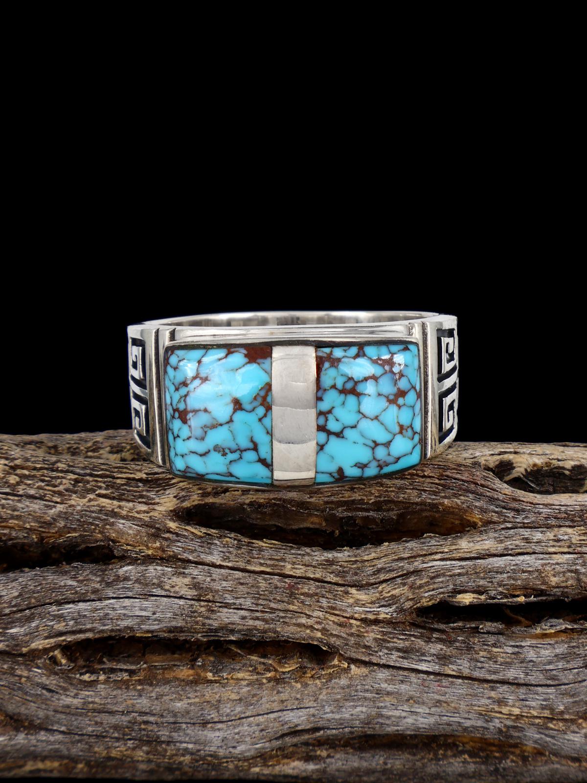 Navajo Turquoise Inlay Ring, Size 12 3/4 - PuebloDirect.com