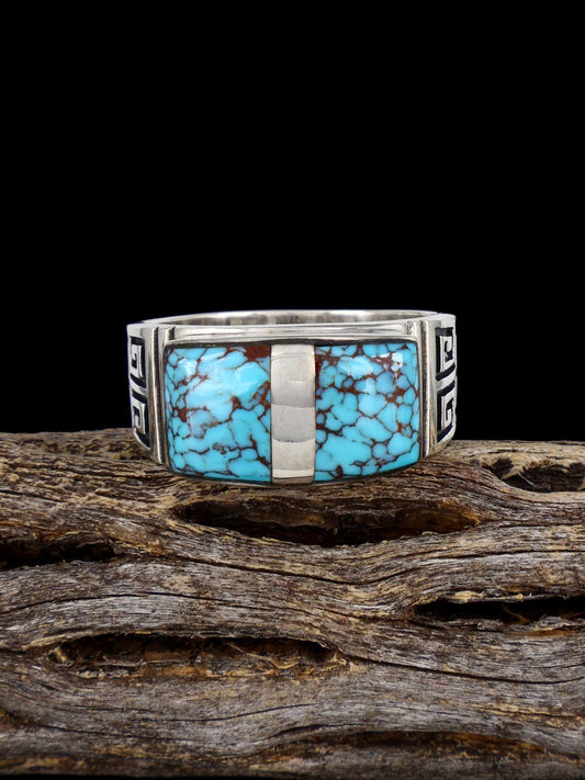 Navajo Turquoise Inlay Ring, Size 12 3/4 - PuebloDirect.com