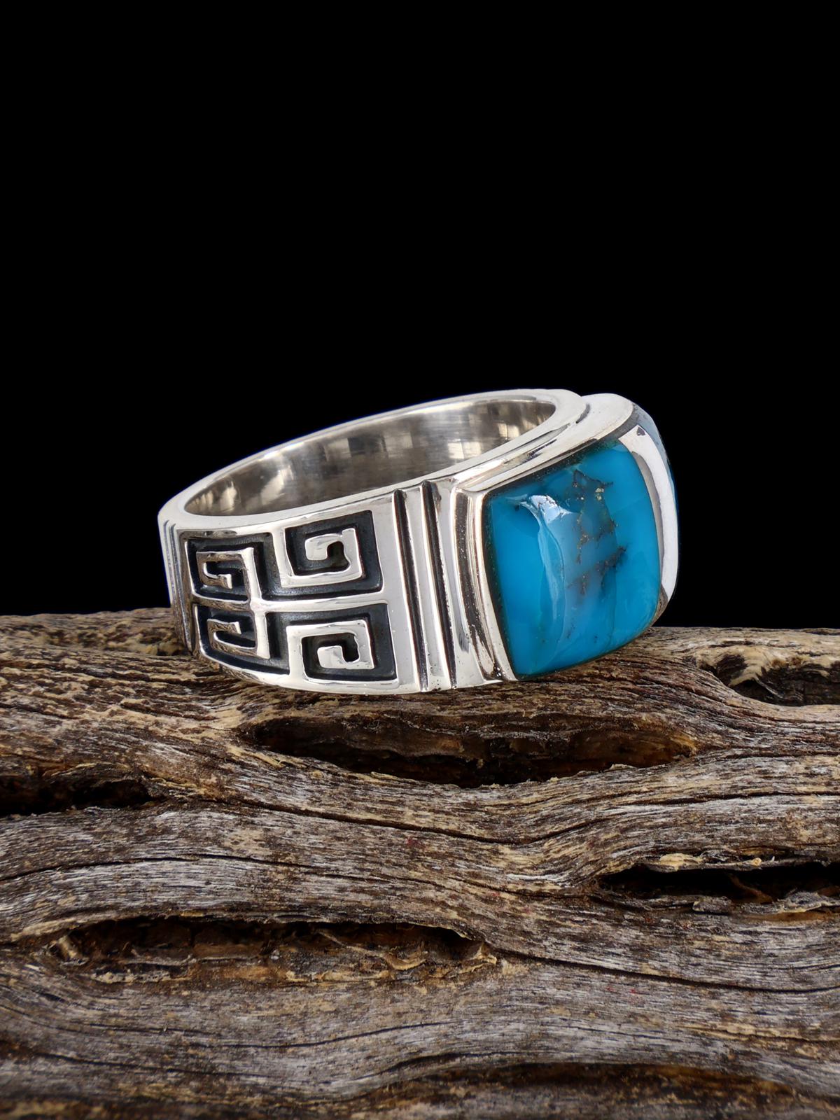 Navajo Turquoise Inlay Ring, Size 9 1/4 - PuebloDirect.com