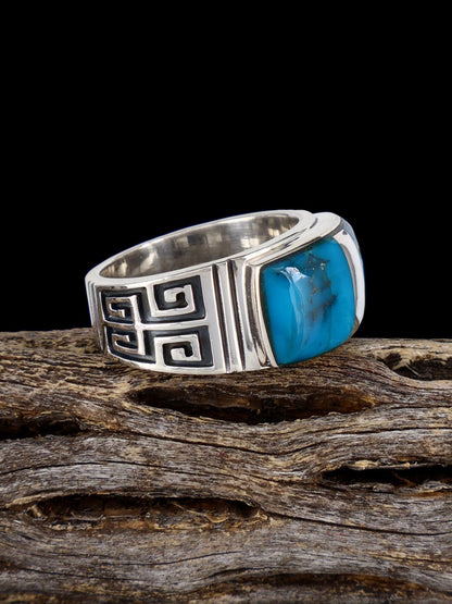 Navajo Turquoise Inlay Ring, Size 9 1/4 - PuebloDirect.com