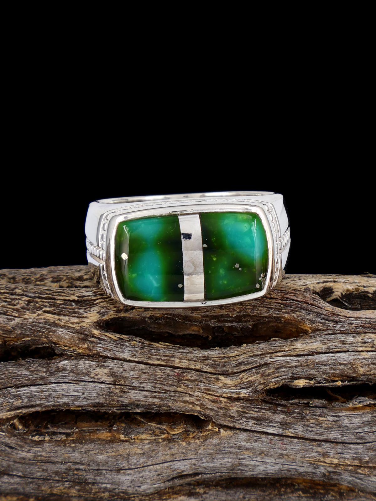 Navajo Sonoran Gold Turquoise Inlay Ring, Size 9 - PuebloDirect.com