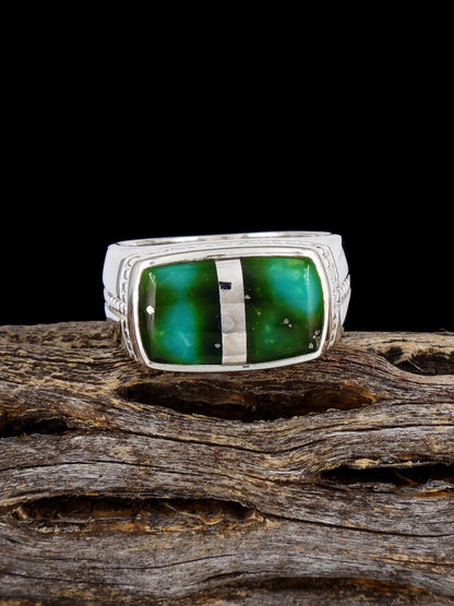 Navajo Sonoran Gold Turquoise Inlay Ring, Size 9 - PuebloDirect.com