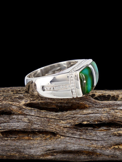 Navajo Sonoran Gold Turquoise Inlay Ring, Size 9 - PuebloDirect.com