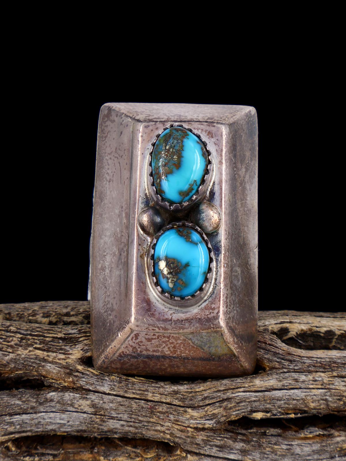 Vintage Sterling Silver Turquoise Ring, Size 9 - PuebloDirect.com